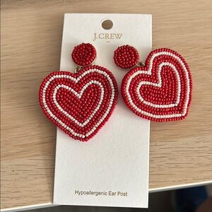 J. Crew Red and White Heart Earrings Bold Statement Jewelry